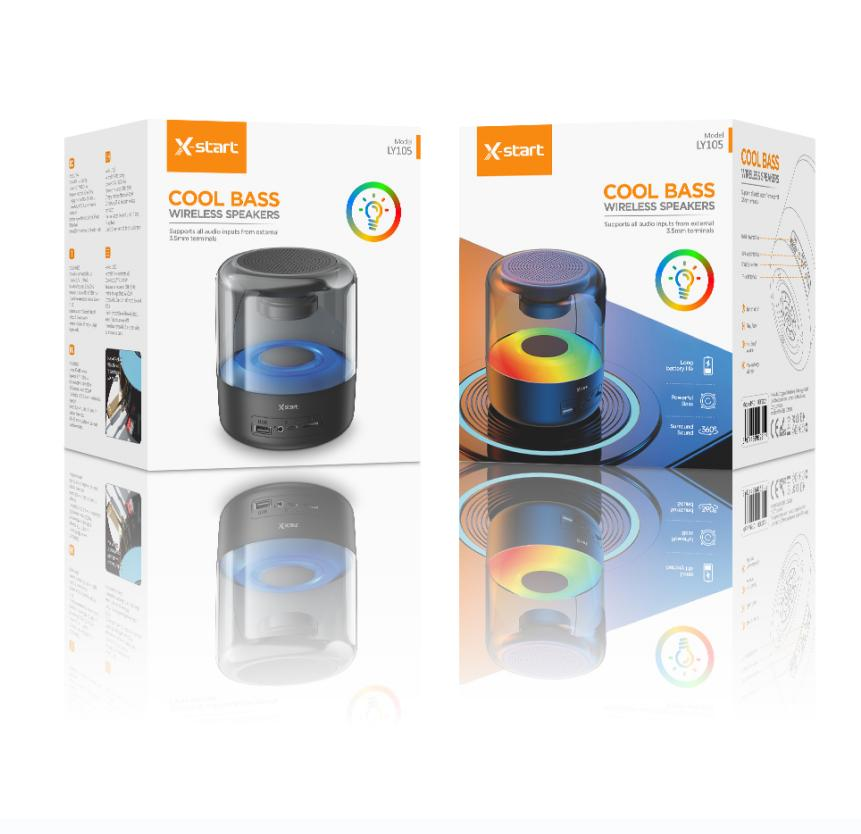 Boxa portabilă Bluetooth X-start LY105 oferă sunet de înaltă calitate cu Bluetooth 5.3 și suport pentru U-disk, TF card și FM. Portabil și ușor de utilizat, este ideal pentru muzică, filme și jocuri.