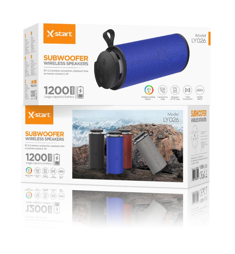 Boxa portabilă Bluetooth X-start LY026 oferă un sunet clar și puternic, cu Bluetooth 5.3, suport pentru U-disk, TF card și FM. Compactă și ușor de transportat, este perfectă pentru orice ocazie.