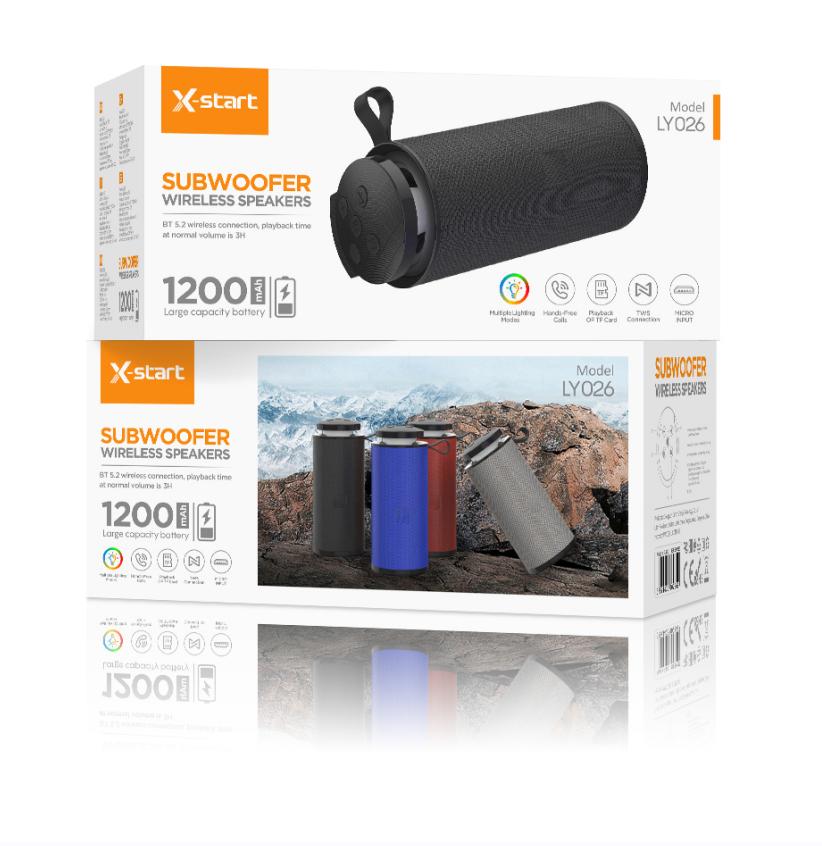 Boxa portabilă Bluetooth X-start LY026 oferă un sunet clar și puternic, cu Bluetooth 5.3, suport pentru U-disk, TF card și FM. Compactă și ușor de transportat, este perfectă pentru orice ocazie.