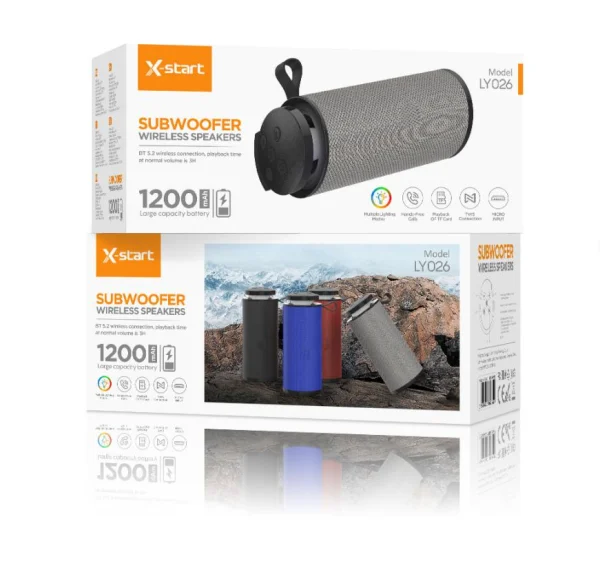 Boxă Portabilă Bluetooth X-start - Sunet Puternic și Conectivitate Bluetooth 5.3 - GRI