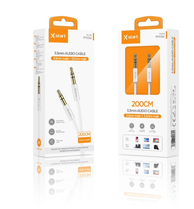 Cablul AUX 3.5mm X-start alb pentru conexiune audio, 1m, 2m, 3m