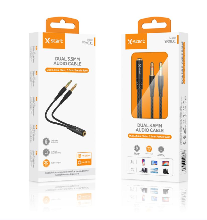 Cablul X-start Dual Male to Female 3.5mm, 20cm, pentru conexiune audio desktop