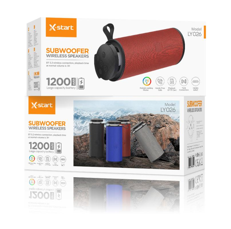 Boxa portabilă Bluetooth X-start LY026 oferă un sunet clar și puternic, cu Bluetooth 5.3, suport pentru U-disk, TF card și FM. Compactă și ușor de transportat, este perfectă pentru orice ocazie.