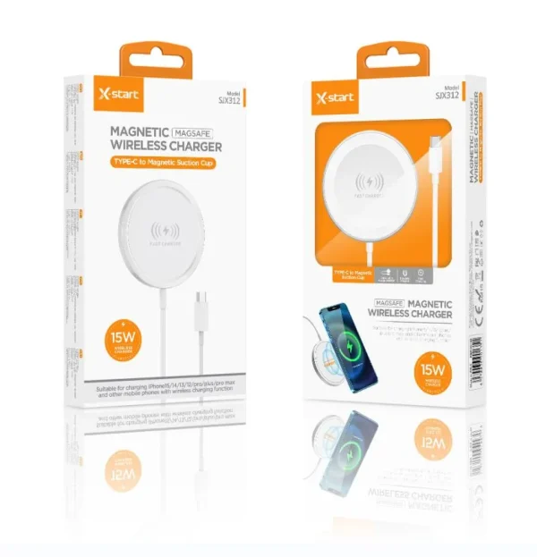 Încărcător Wireless Magnetic iPhone – 15W, USB-C, Alb