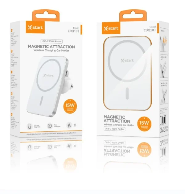 Suport Auto X-start CDQ103 cu Încărcare Wireless Magnetică 15W – Alb