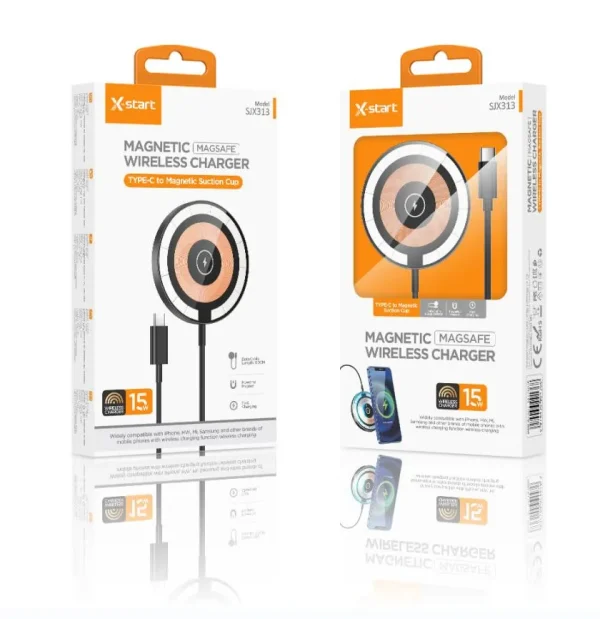 Încărcător Wireless Magnetic Universal  – 15W, USB-C, Negru