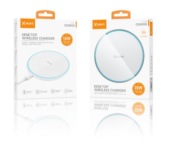 Încărcător Wireless USB-C 15W – Suprafață Oglindă - Alb