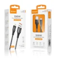 Cablu Lightning SJX321L de 100W cu textură împletită și capete din aliaj zinc, ideal pentru încărcare rapidă a dispozitivelor Apple.