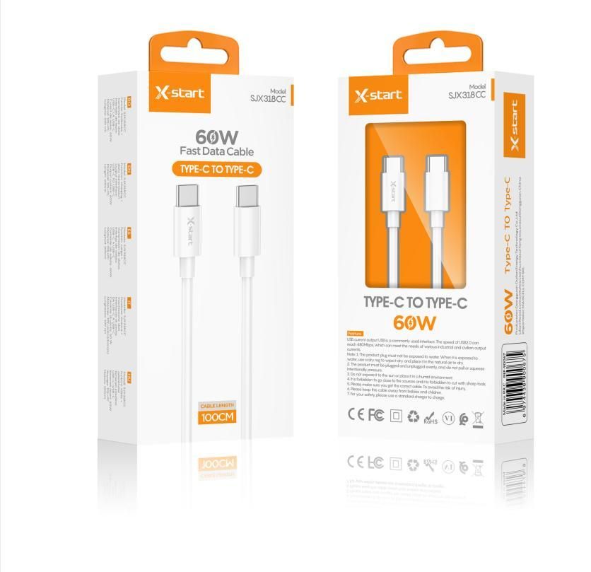 Cablu USB-C la USB-C 60W Alb 100CM – X-start